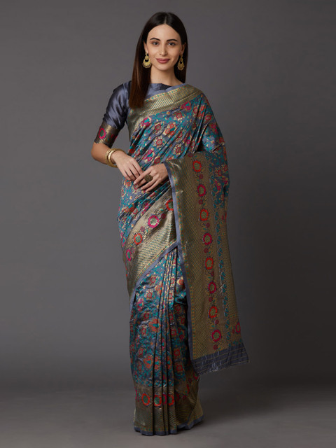 

Mitera Grey Silk Blend Woven Design Banarasi Saree