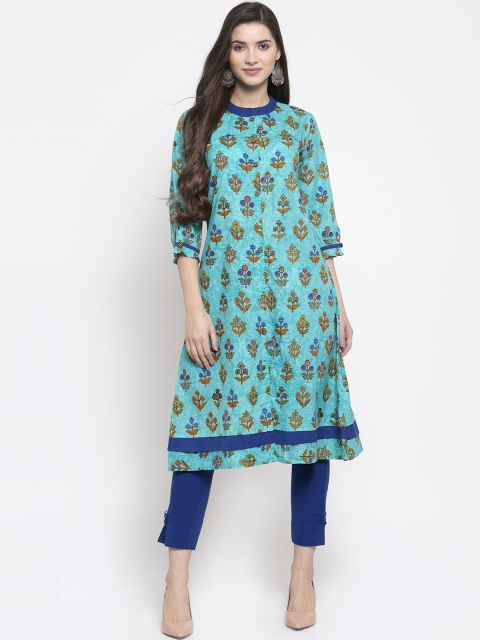 

Indibelle Women Blue Ethnic Motifs Printed Regular Pure Cotton Kurta with Trousers