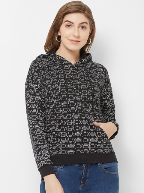 

bebe Women Black & White Printed Hooded Sweatshirt