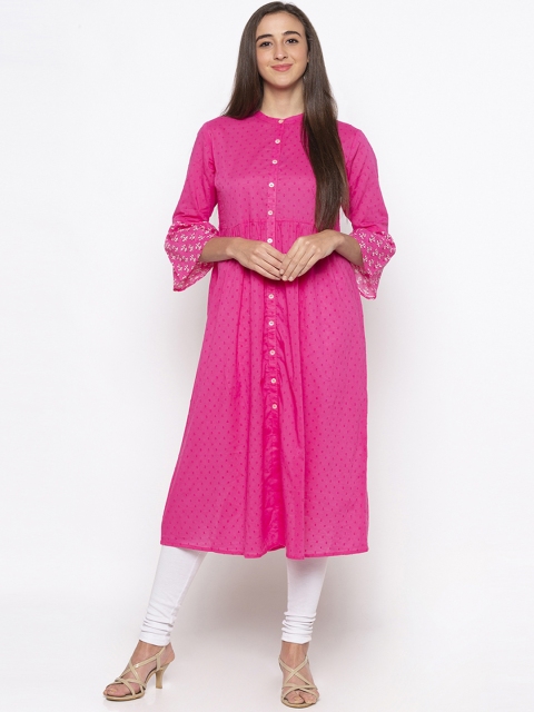 

Globus Women Pink Embroidered A-Line Kurta
