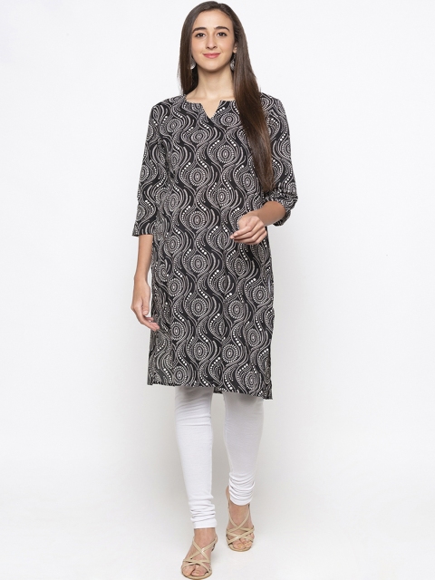 

Globus Women Black & White Printed Straight Kurta