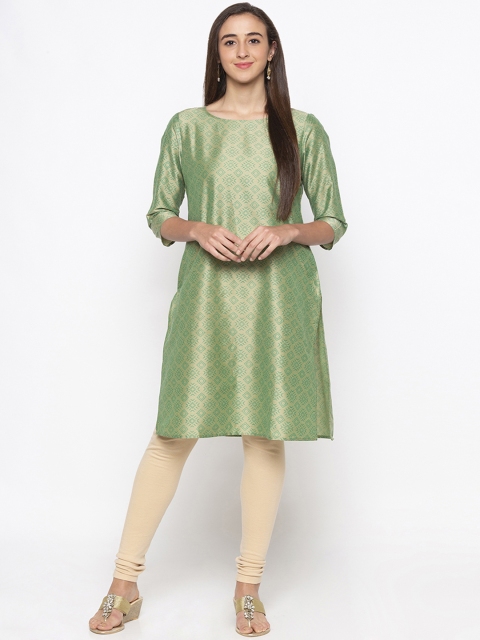 

Globus Women Green Woven Design Straight Kurta