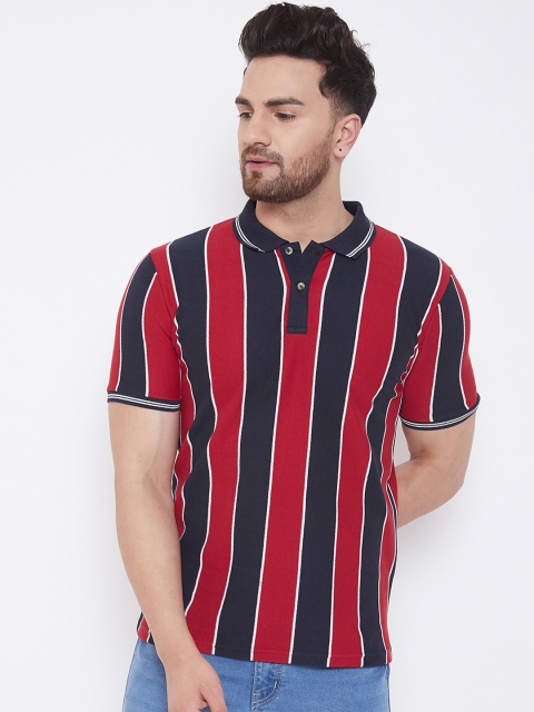 

Austin wood Men Red & Blue Striped Polo Collar T-shirt