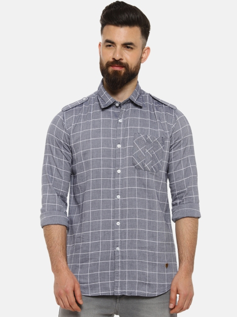 

Campus Sutra Men Grey Regular Fit Checked Casual Shirt
