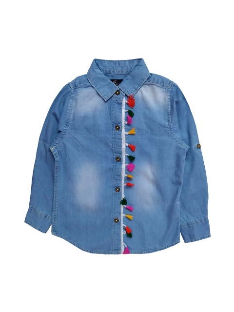 

KiddoPanti Girls Blue Regular Fit Faded Denim Casual Shirt