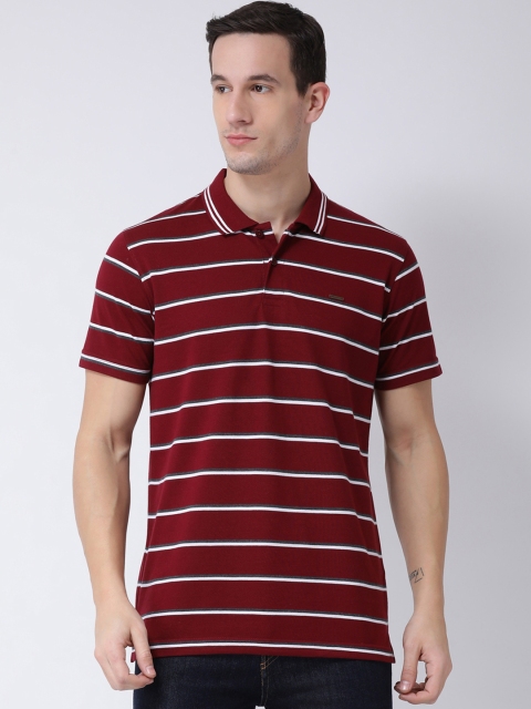 

Club York Men Maroon & White Striped Polo Collar T-shirt