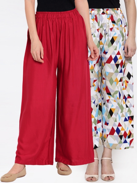 

TAG 7 Women Pack of 2 Wide Leg Palazzos, White