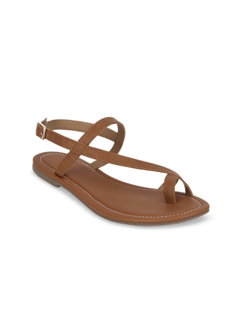 

Truffle Collection Women Tan Brown Textured One Toe Flats
