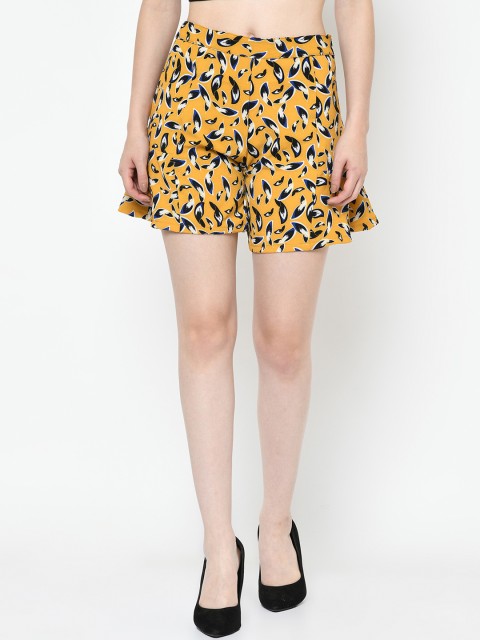 

Meee Women Mustard Yellow & Off-White Printed Loose Fit Regular Shorts