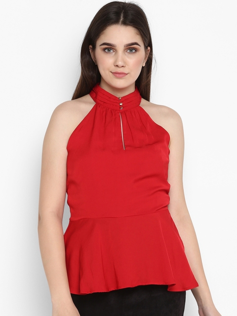 

FOSH Women Red Solid Peplum Top