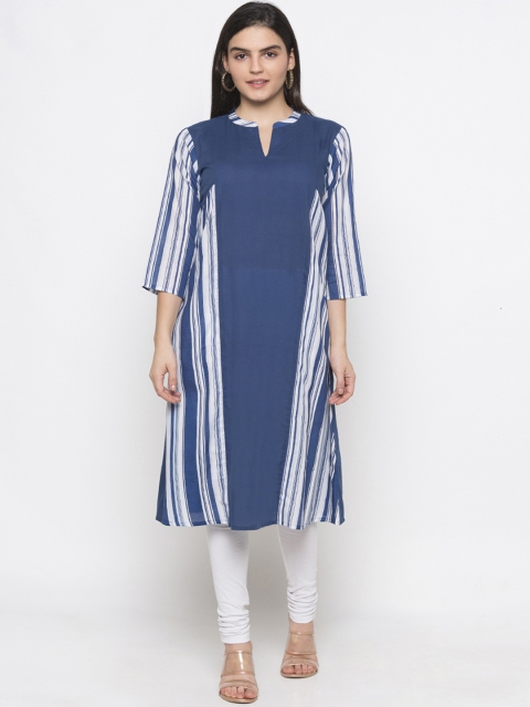 

Globus Women Blue & White Striped A-Line Kurta