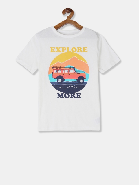

GAP Boys White Printed Round Neck T-shirt