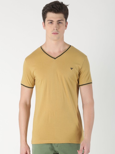 

Blue Saint Men Brown Solid V-Neck T-shirt