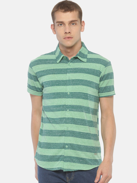 

T-Tog Men Green Slim Fit Striped Knitted Casual Shirt
