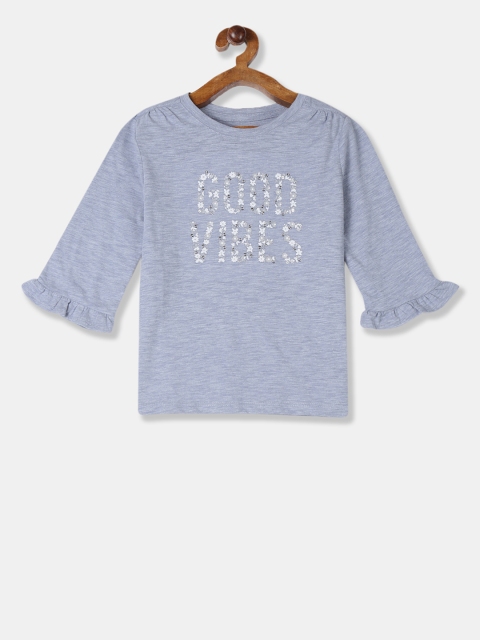 

GAP Girls Blue Printed Ruffle Sleeve T-shirt