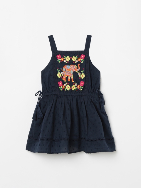 

Juniors by Lifestyle Girls Navy Blue Self Design Fit and Flare Dress