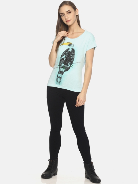 

Wolfpack Women Blue Printed Round Neck T-shirt