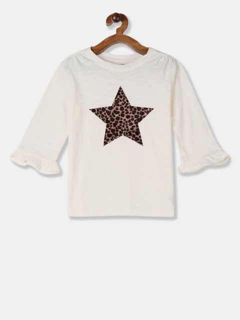 GAP Girls Off-White Printed Round Neck T-shirt