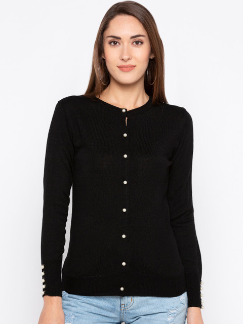 

Globus Women Black Solid Cardigan Sweater