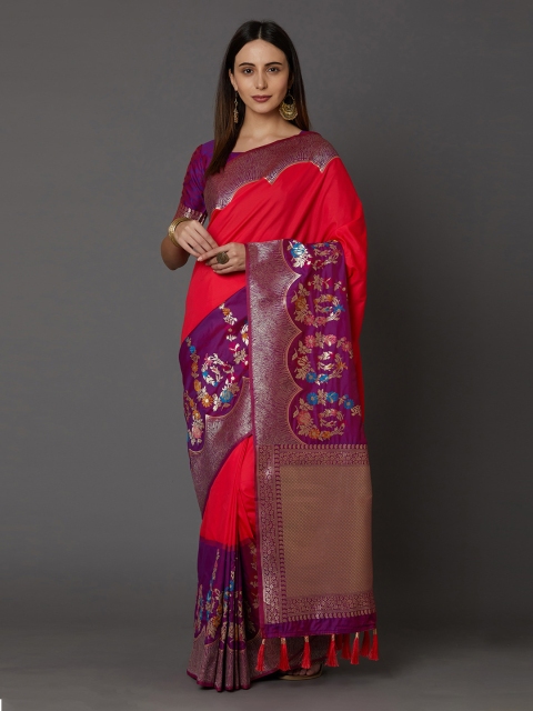 Mitera Pink & Magenta Silk Blend Woven Design Banarasi Saree