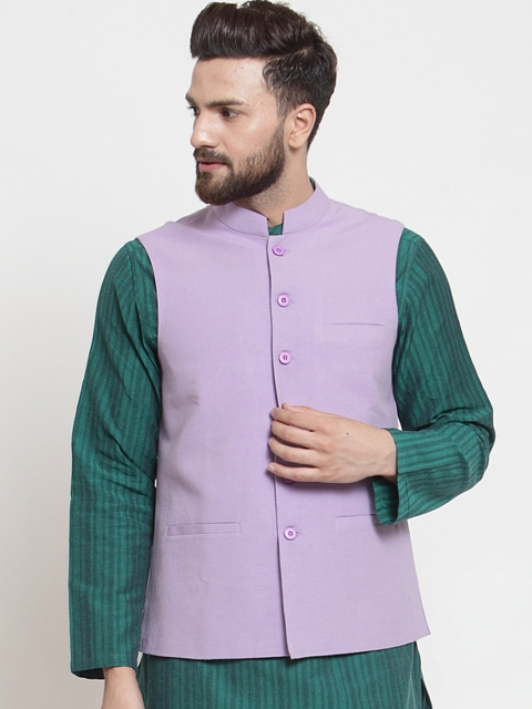 

NEUDIS Men Purple Solid Pure Cotton Nehru Jacket