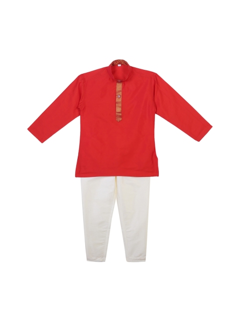 

Sethukrishna Boys Red & Cream-Coloured Solid Kurta with Pyjamas