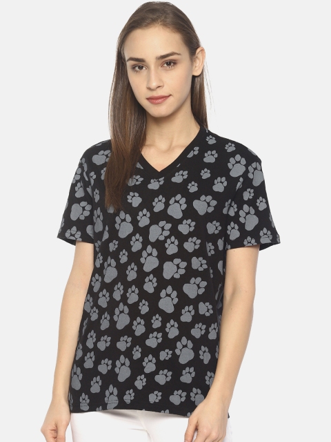 

Wolfpack Women Black Printed V-Neck T-shirt