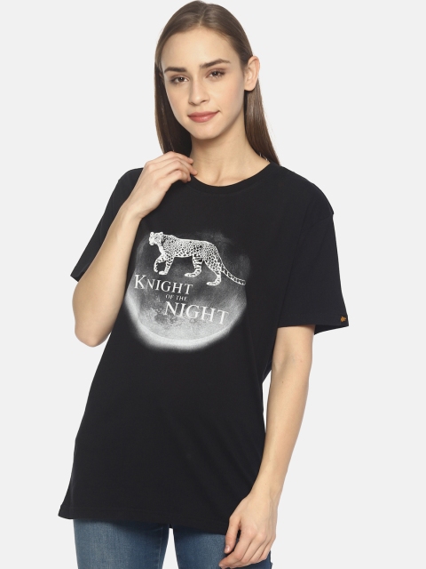

Wolfpack Women Black Printed Round Neck T-shirt
