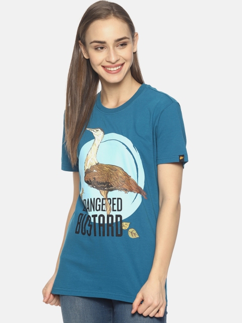 

Wolfpack Women Teal Printed Round Neck T-shirt