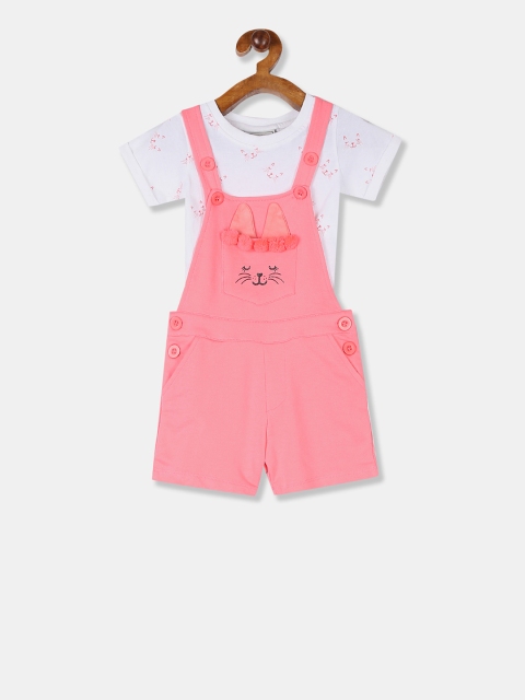 

Cherokee Girls Pink & White Solid T-shirt with Dungarees
