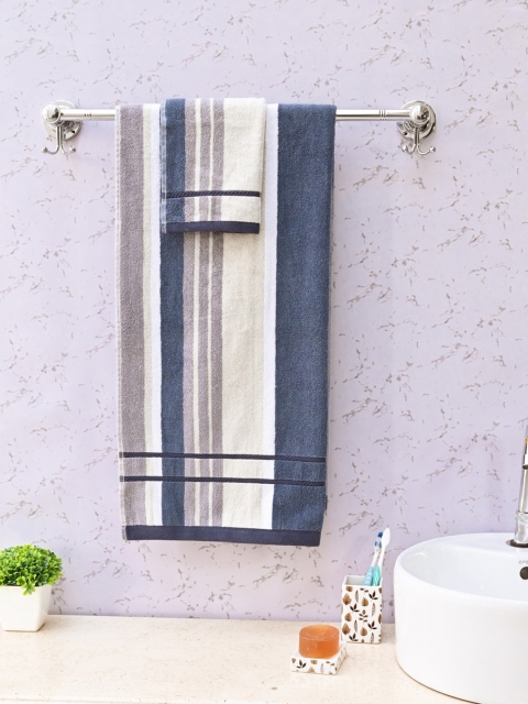 

Avira Home Unisex Set of 7 Blue & Beige Striped 550 GSM Striped Towel Set