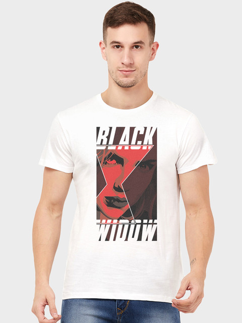 

Free Authority Men White Black Widow Printed Round Neck T-shirt