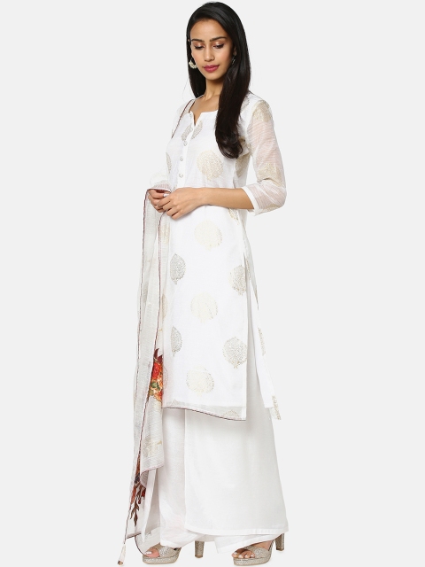 

Soch White & Silver-Coloured Silk Blend Unstitched Dress Material