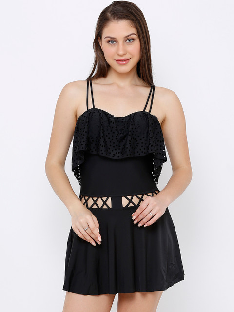

Heart 2 Heart Women Black Solid Skirt-Style Swimming Dress SW 15001