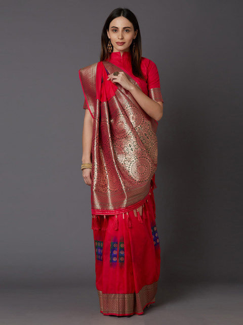 

Mitera Red & Gold-Toned Silk Blend Woven Design Banarasi Saree