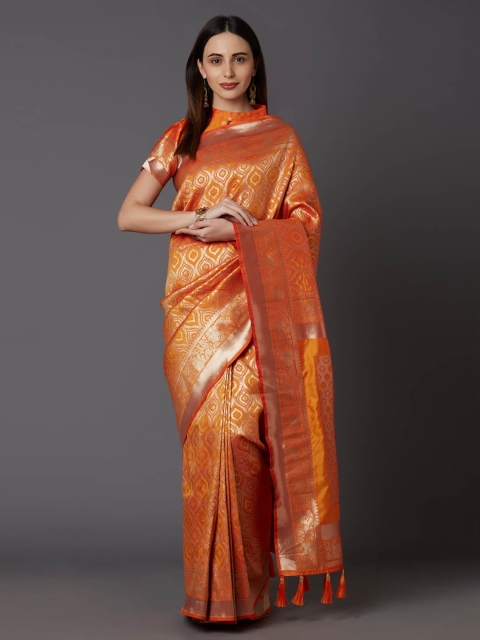 

Mitera Mustard Yellow & Gold-Coloured Silk Blend Woven Design Banarasi Saree