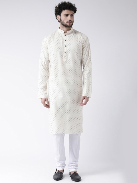 

TABARD Men Off-White & White Printed Kurta with Churidar