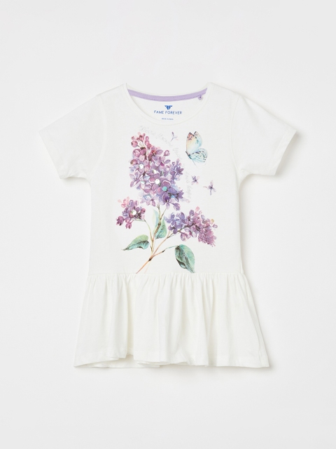 

Fame Forever by Lifestyle Girls Off-White & Lavender Printed A-Line Top