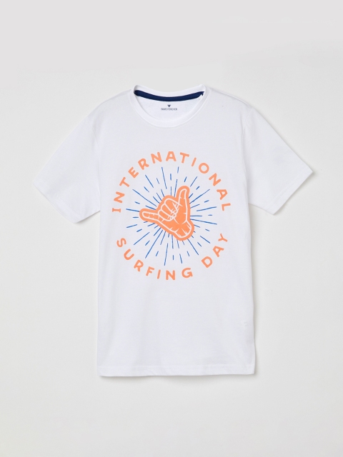 

Fame Forever by Lifestyle Boys White & Orange Printed Round Neck T-shirt
