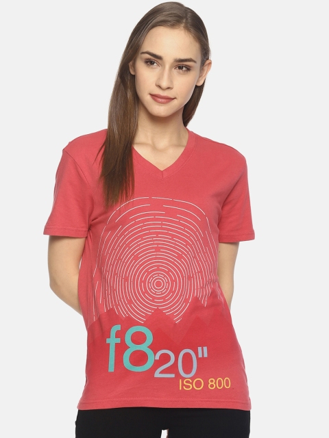 

Wolfpack Women Pink Printed V-Neck T-shirt