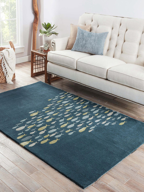 

Jaipur Rugs Blue & Beige Printed Transitional Coastal Hand-Tufted Carpet