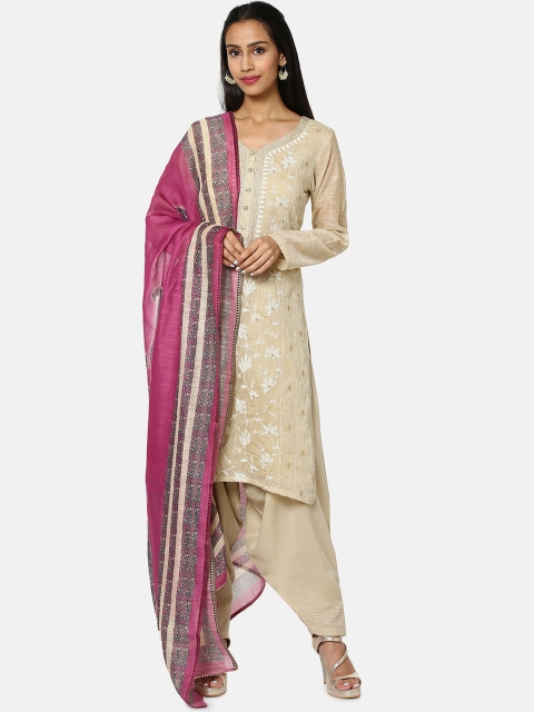 

Soch Beige & Pink Silk Blend Unstitched Dress Material