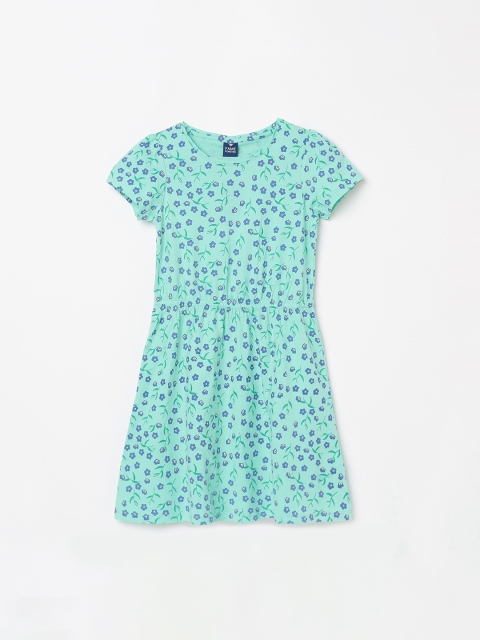 

Fame Forever by Lifestyle Girls Sea Green & Blue Floral Printed A-Line Dress