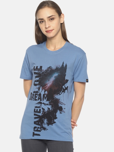 

Wolfpack Women Blue Printed Round Neck T-shirt