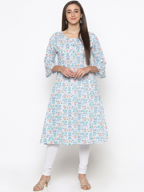

Globus Women White & White Printed Straight Kurta
