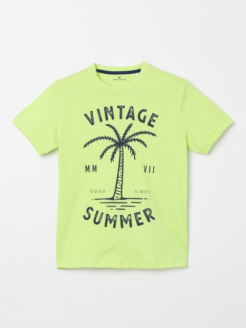 

Fame Forever by Lifestyle Boys Lime Green Printed Round Neck T-shirt