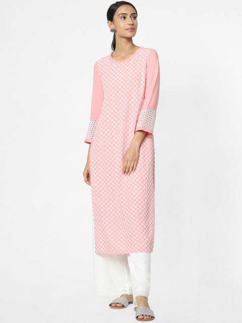 

Naari Women Pink & White Embroidered Straight Kurta