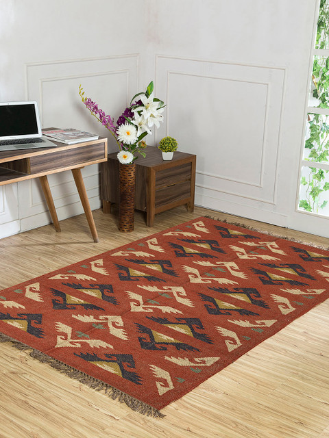 

Jaipur Rugs Brown & Beige Ethnic Motifs Classic Jute & Hemp Kilim Handmade Carpet