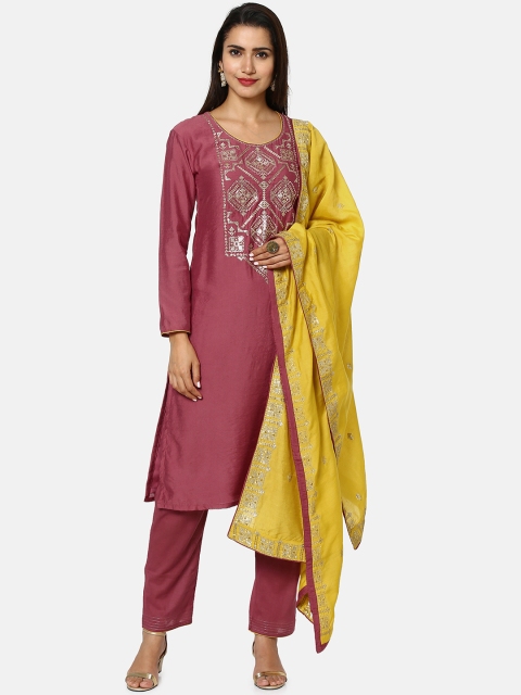 

Soch Pink & Mustard Yellow Silk Blend Unstitched Dress Material