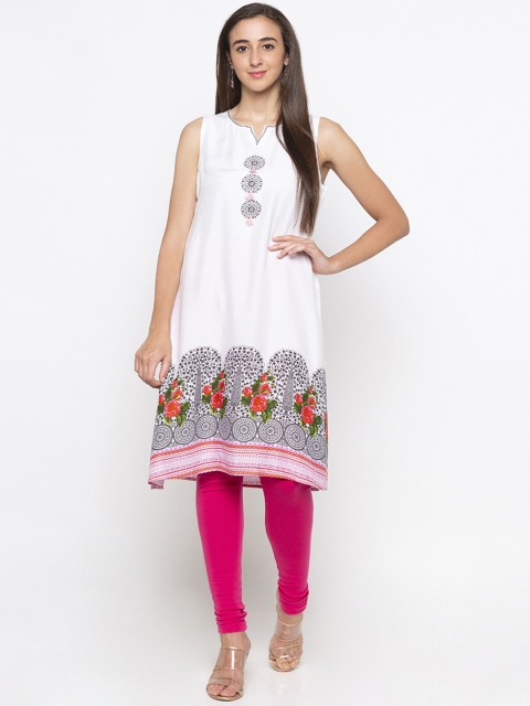 

Globus Women White & Black Printed Straight Kurta
